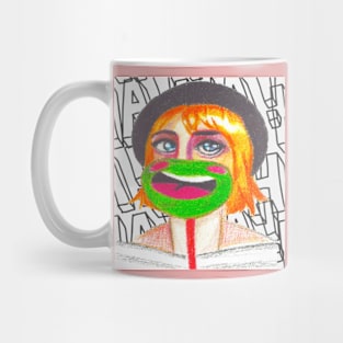 Pop art of Woman with mask Mug